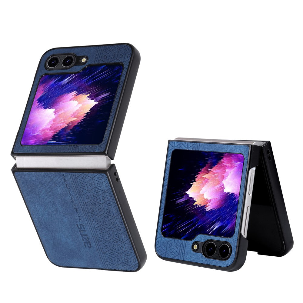 AZNS For Samsung Galaxy Z Flip7 FE 5G / Z Flip6 5G Case PU Leather Coated PC Hard Phone Cover - Blue