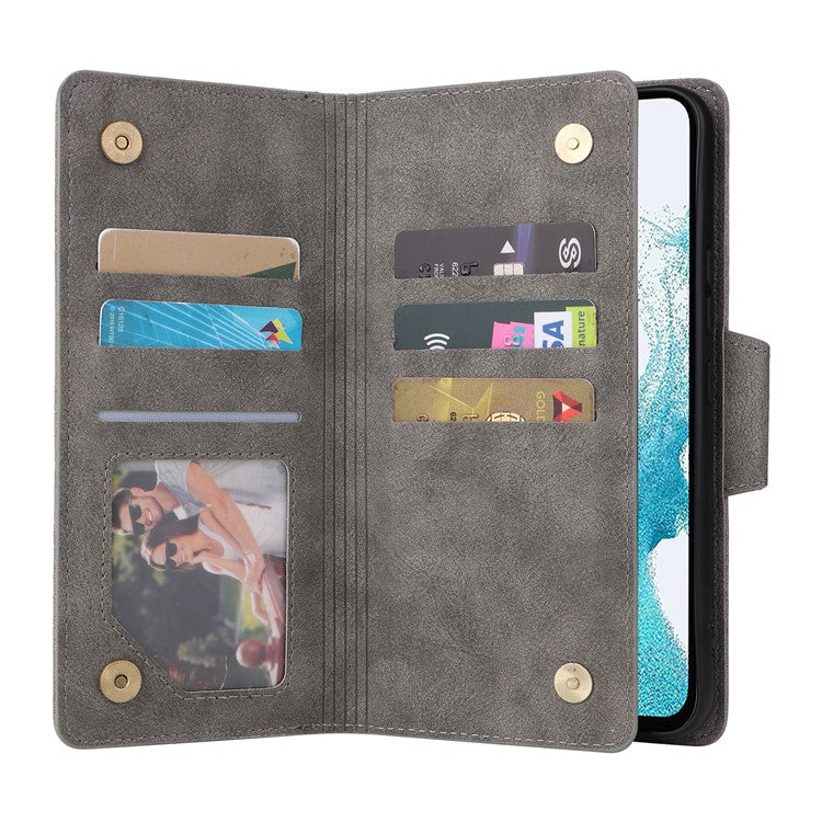 For Samsung Galaxy A54 5G Wallet Phone Case Rivet Decor Leather Flip Folio Cover - Grey