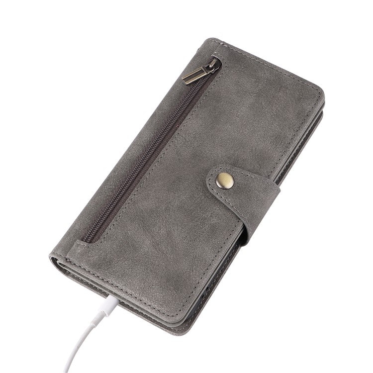 For Samsung Galaxy A54 5G Wallet Phone Case Rivet Decor Leather Flip Folio Cover - Grey