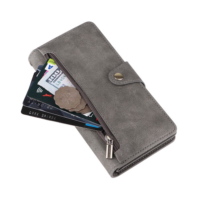 For Samsung Galaxy A54 5G Wallet Phone Case Rivet Decor Leather Flip Folio Cover - Grey
