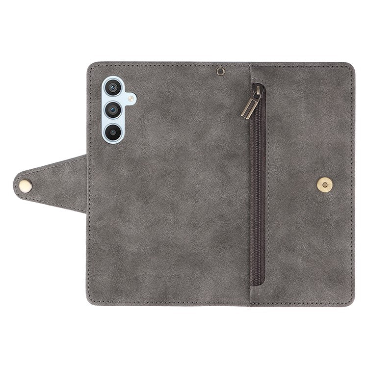 For Samsung Galaxy A54 5G Wallet Phone Case Rivet Decor Leather Flip Folio Cover - Grey