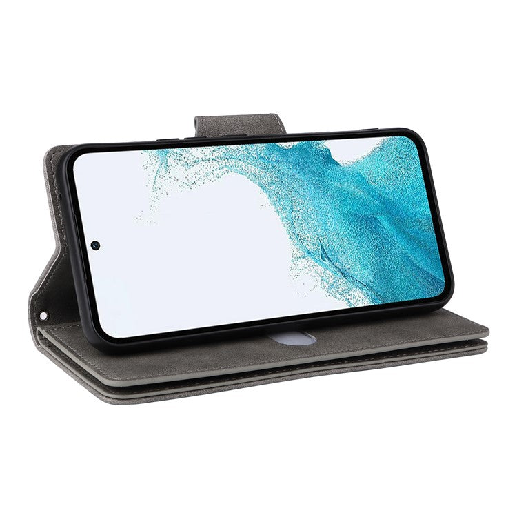 For Samsung Galaxy A54 5G Wallet Phone Case Rivet Decor Leather Flip Folio Cover - Grey
