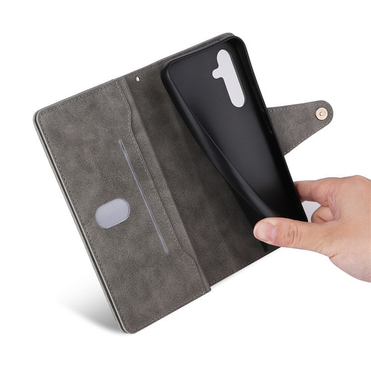 For Samsung Galaxy A54 5G Wallet Phone Case Rivet Decor Leather Flip Folio Cover - Grey