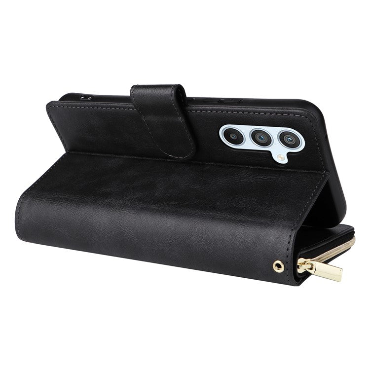 For Samsung Galaxy A54 5G Magnetic Phone Case Zipper Pocket PU Leather Wallet Cover - Black