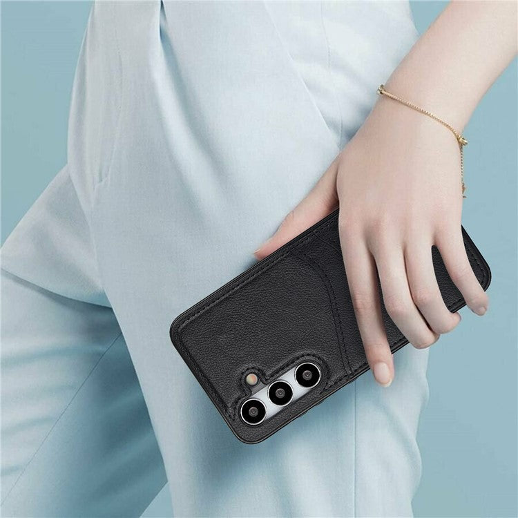 Phone Case for Samsung Galaxy S24+ Card Slot Design Shell Dustproof PU+TPU Phone Cover - Black