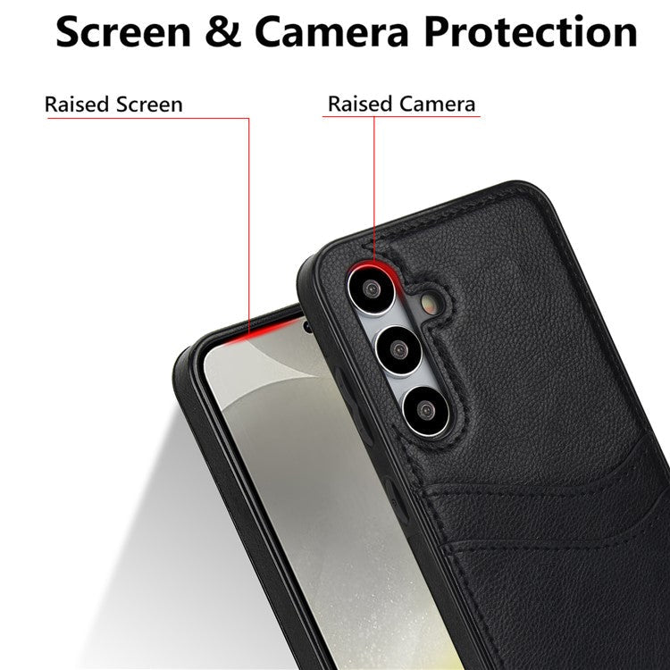 Phone Case for Samsung Galaxy S24+ Card Slot Design Shell Dustproof PU+TPU Phone Cover - Black
