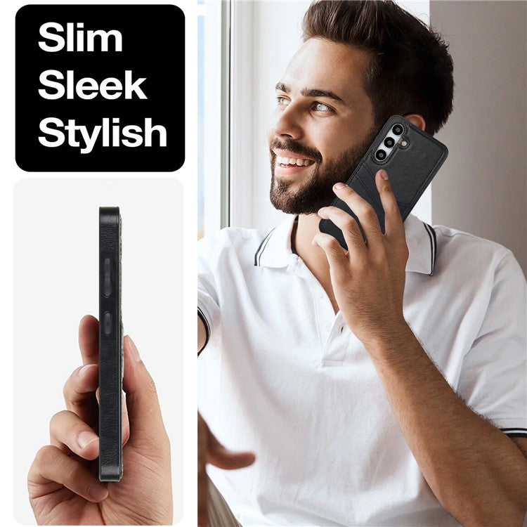 Phone Case for Samsung Galaxy S24+ Card Slot Design Shell Dustproof PU+TPU Phone Cover - Black