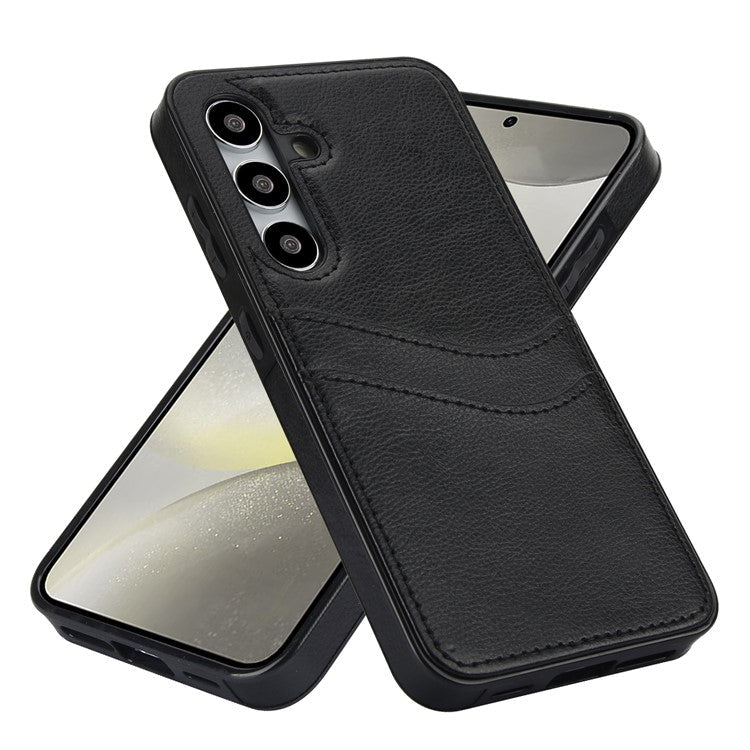 Phone Case for Samsung Galaxy S24+ Card Slot Design Shell Dustproof PU+TPU Phone Cover - Black