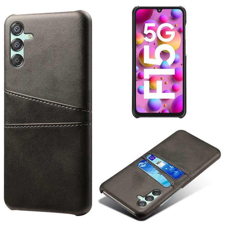 For Samsung Galaxy F15 5G / M15 5G Case PU Leather Hard PC Shockproof Shell with 2 Card Slots - Black