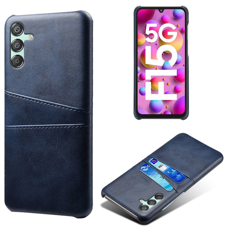 For Samsung Galaxy F15 5G / M15 5G Case PU Leather Hard PC Shockproof Shell with 2 Card Slots - Blue