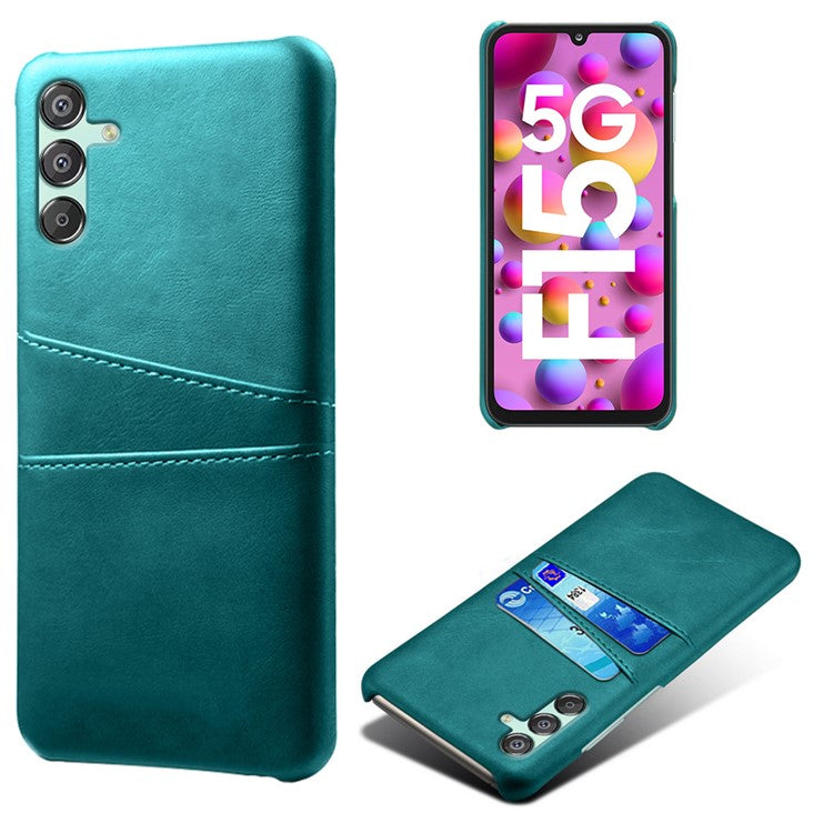 For Samsung Galaxy F15 5G / M15 5G Case PU Leather Hard PC Shockproof Shell with 2 Card Slots - Green