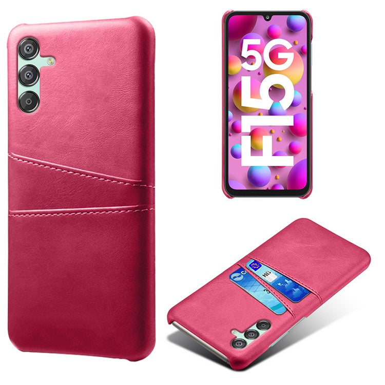 For Samsung Galaxy F15 5G / M15 5G Case PU Leather Hard PC Shockproof Shell with 2 Card Slots - Rose