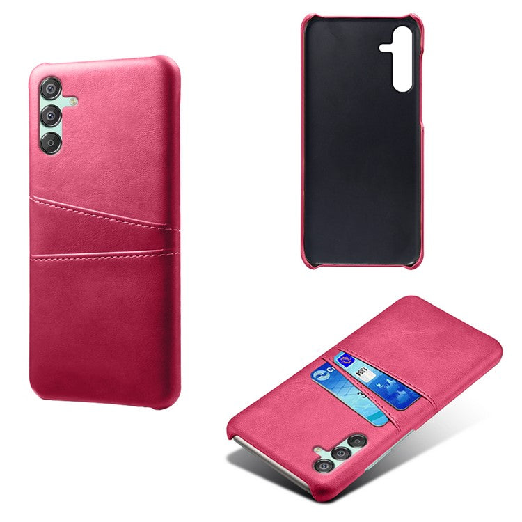 For Samsung Galaxy F15 5G / M15 5G Case PU Leather Hard PC Shockproof Shell with 2 Card Slots - Rose
