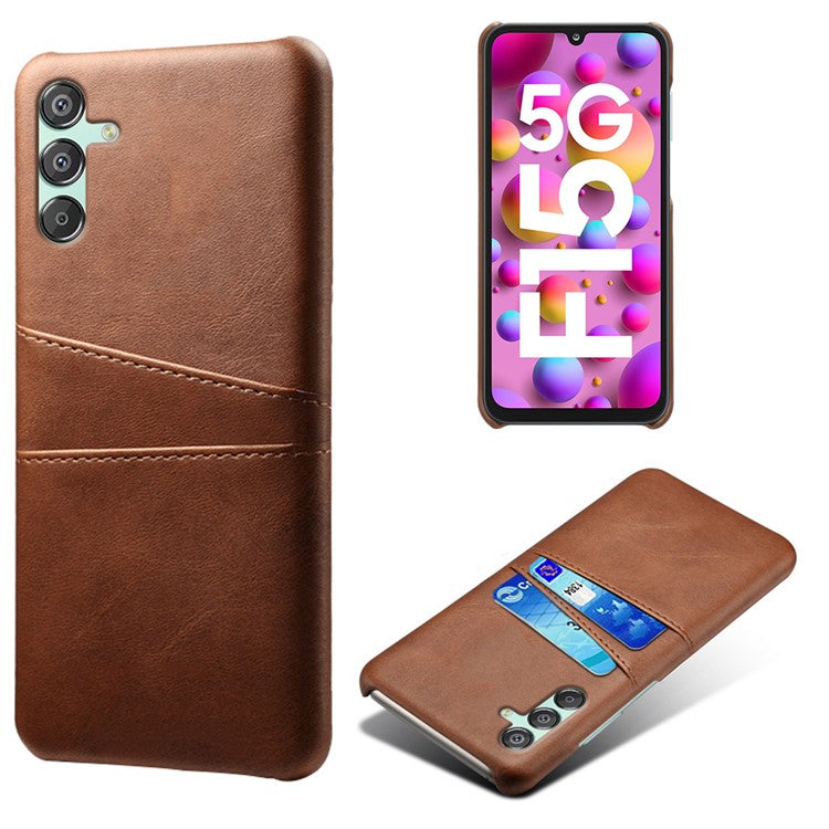 For Samsung Galaxy F15 5G / M15 5G Case PU Leather Hard PC Shockproof Shell with 2 Card Slots - Brown
