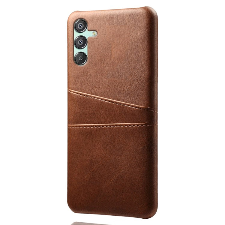 For Samsung Galaxy F15 5G / M15 5G Case PU Leather Hard PC Shockproof Shell with 2 Card Slots - Brown