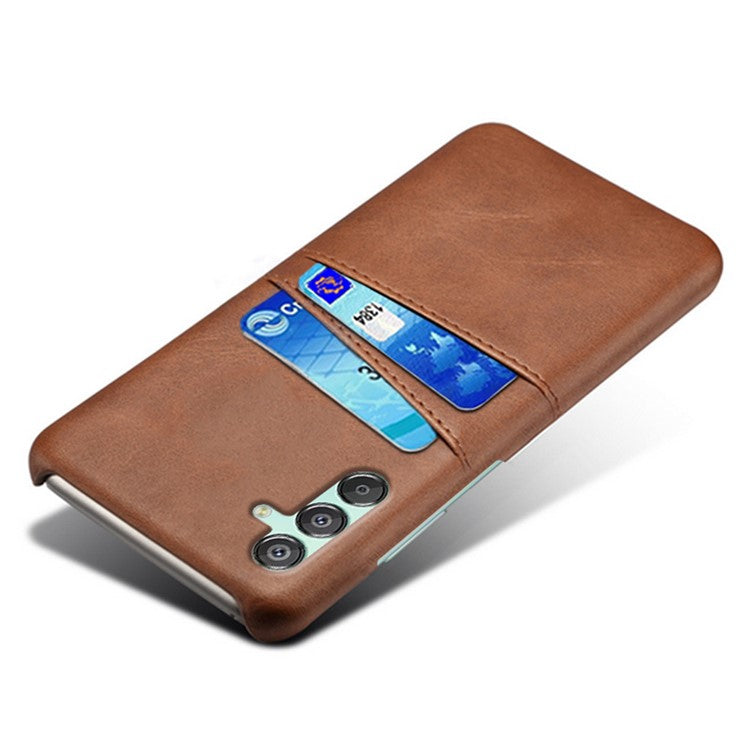 For Samsung Galaxy F15 5G / M15 5G Case PU Leather Hard PC Shockproof Shell with 2 Card Slots - Brown