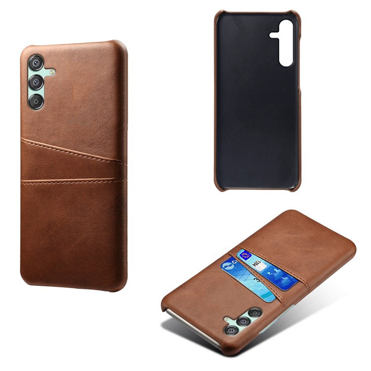 For Samsung Galaxy F15 5G / M15 5G Case PU Leather Hard PC Shockproof Shell with 2 Card Slots - Brown