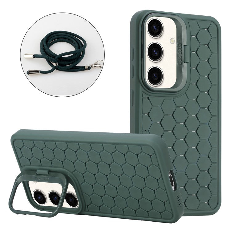 For Samsung Galaxy A15 4G / A15 5G Case Heat Dissipation TPU Kickstand Phone Cover with Lanyard - Army Green