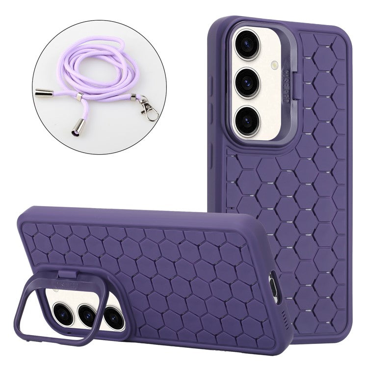 For Samsung Galaxy A35 5G Phone Case Heat Dissipation Kickstand TPU Cover with Lanyard - Purple