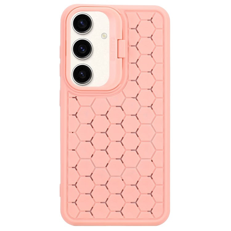 For Samsung Galaxy S23 FE Case Breathable Cooling TPU Phone Cover with Lens Kickstand - Pink