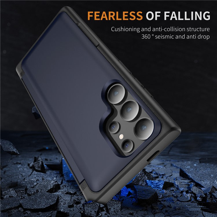 For Samsung Galaxy S23 Ultra Case Card Holder TPU+PC Phone Cover with Flip Kickstand - Sapphire