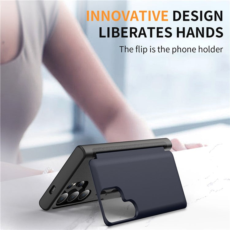 For Samsung Galaxy S23 Ultra Case Card Holder TPU+PC Phone Cover with Flip Kickstand - Sapphire