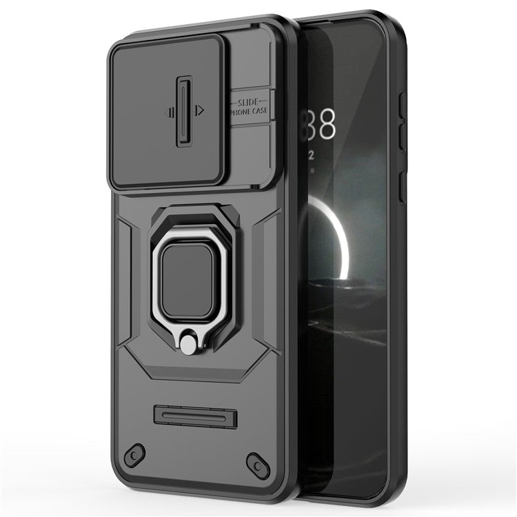 For Huawei Pura 70 Case PC+TPU Protective Phone Shell with Slide Lens Cover - Black