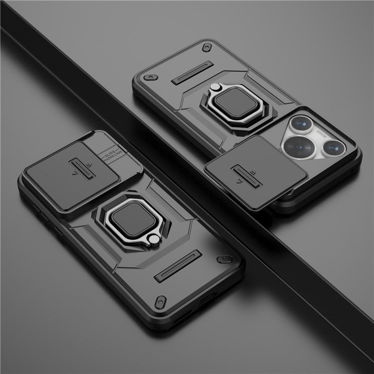 For Huawei Pura 70 Case PC+TPU Protective Phone Shell with Slide Lens Cover - Black