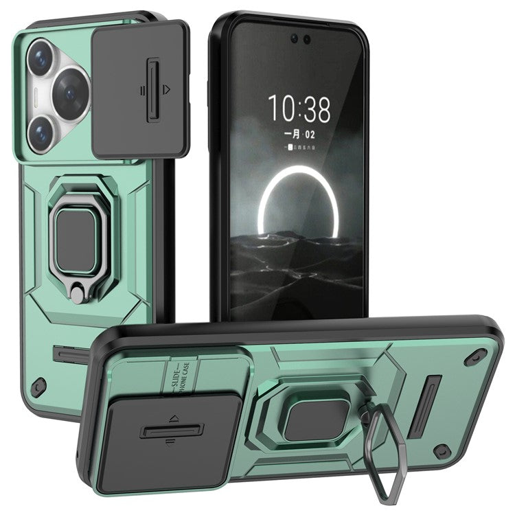 For Huawei Pura 70 Case PC+TPU Protective Phone Shell with Slide Lens Cover - Green