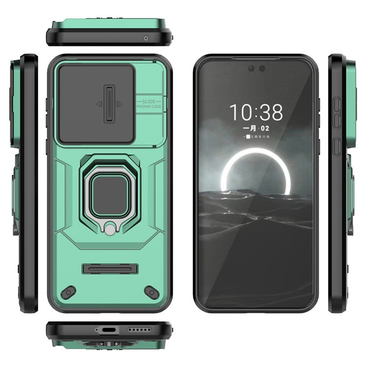 For Huawei Pura 70 Case PC+TPU Protective Phone Shell with Slide Lens Cover - Green