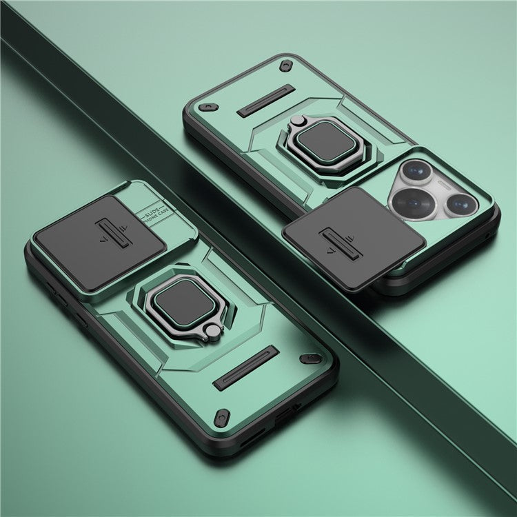 For Huawei Pura 70 Case PC+TPU Protective Phone Shell with Slide Lens Cover - Green