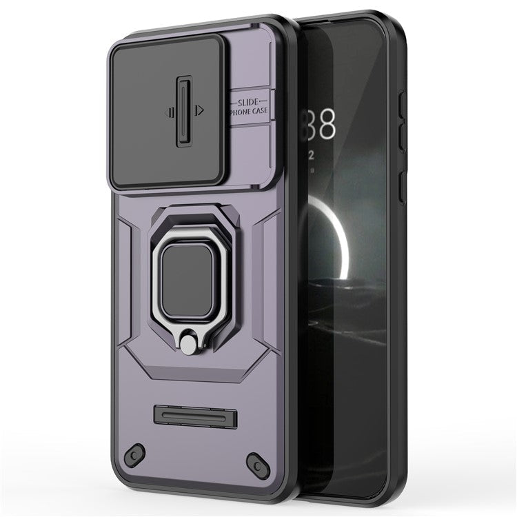 For Huawei Pura 70 Case PC+TPU Protective Phone Shell with Slide Lens Cover - Purple