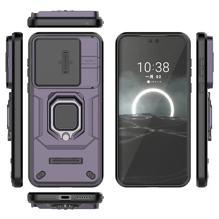 For Huawei Pura 70 Case PC+TPU Protective Phone Shell with Slide Lens Cover - Purple