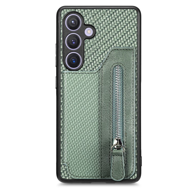 C1-04 For Samsung Galaxy S24 Case Zipper Wallet Leather+PC+TPU Kickstand Phone Cover - Green