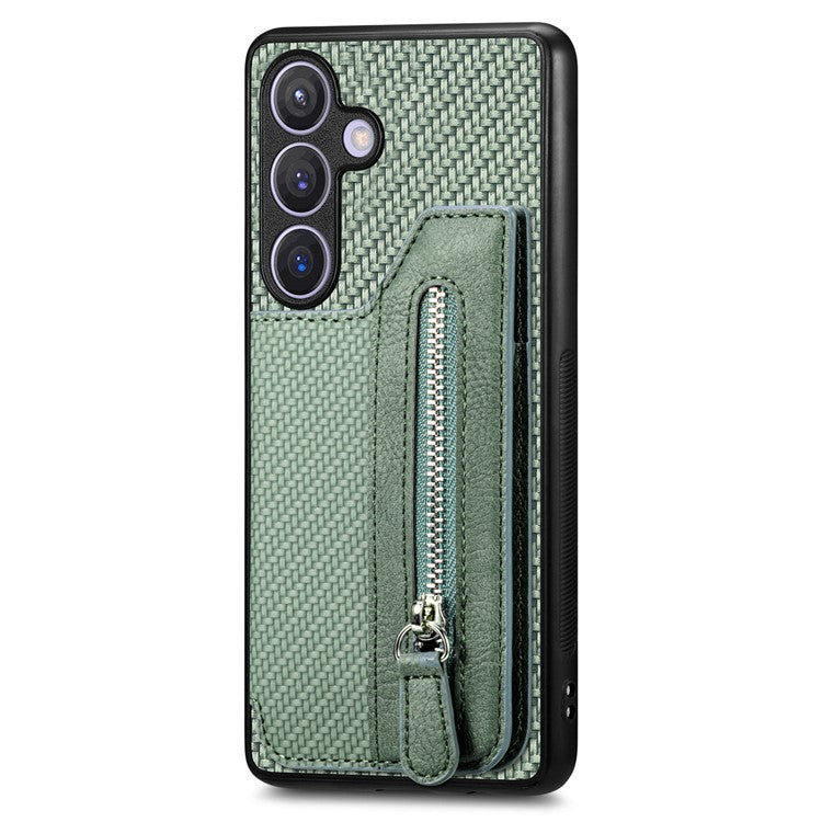C1-04 For Samsung Galaxy S24 Case Zipper Wallet Leather+PC+TPU Kickstand Phone Cover - Green
