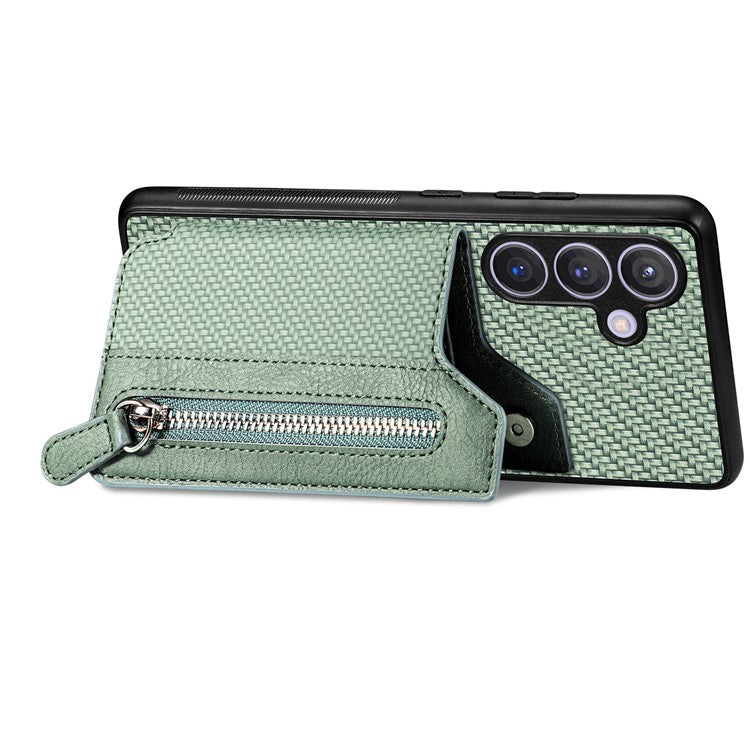 C1-04 For Samsung Galaxy S24 Case Zipper Wallet Leather+PC+TPU Kickstand Phone Cover - Green