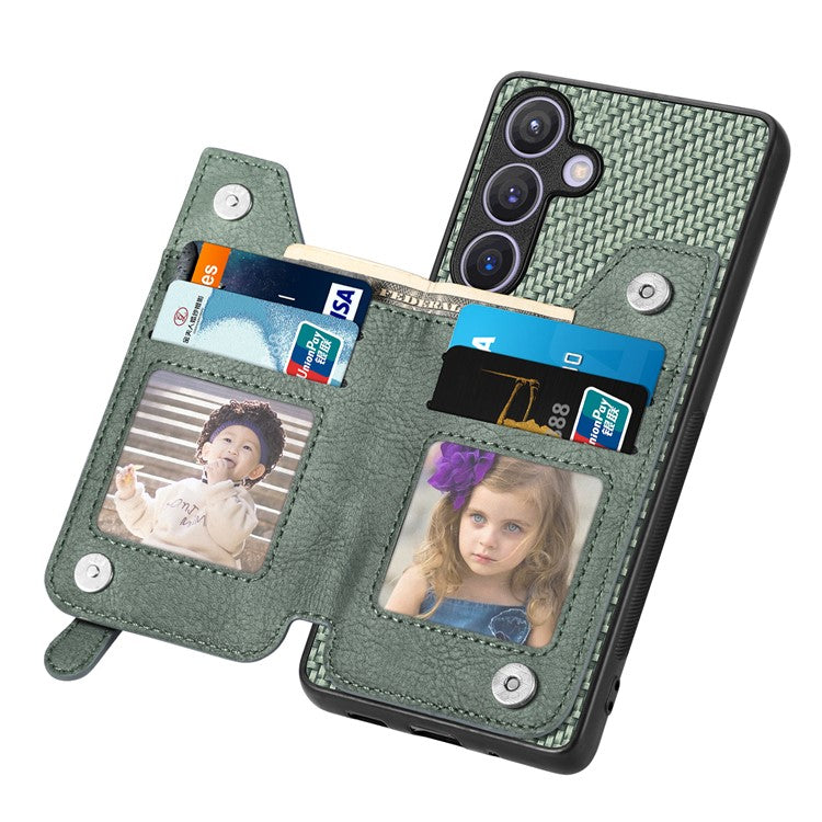 C1-04 For Samsung Galaxy S24 Case Zipper Wallet Leather+PC+TPU Kickstand Phone Cover - Green