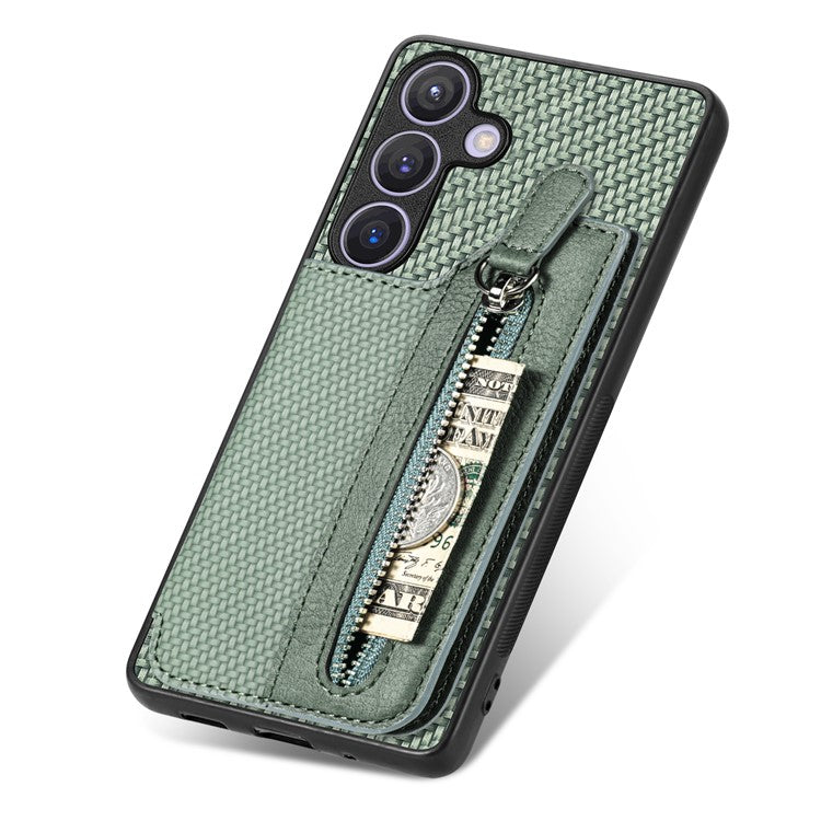 C1-04 For Samsung Galaxy S24 Case Zipper Wallet Leather+PC+TPU Kickstand Phone Cover - Green