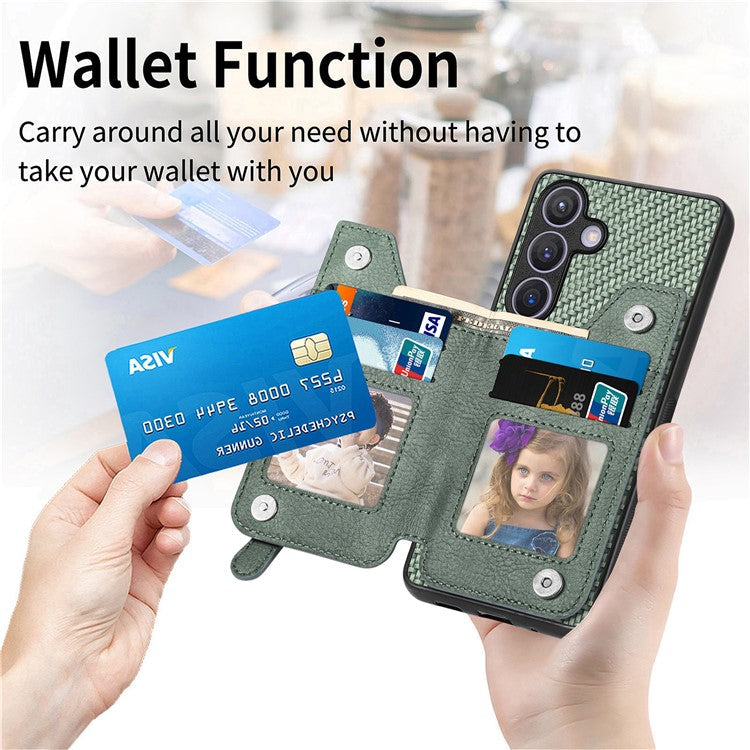 C1-04 For Samsung Galaxy S24 Case Zipper Wallet Leather+PC+TPU Kickstand Phone Cover - Green