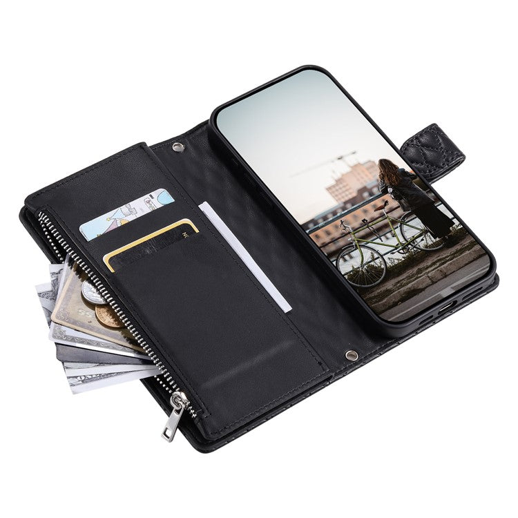 Style 012 for Samsung Galaxy A53 5G Phone Case Rhombus Zipper Wallet PU Leather Flip Cover - Black