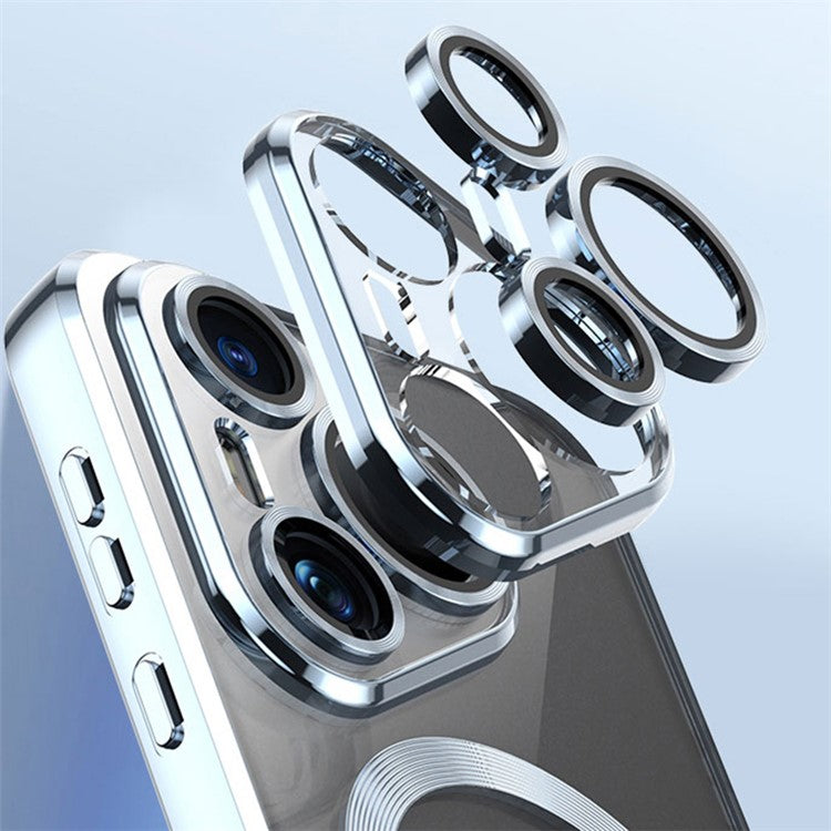 For Huawei Pura 70 Pro Clear Case Electroplating TPU Phone Cover Built-In Glass Lens Film - Blue