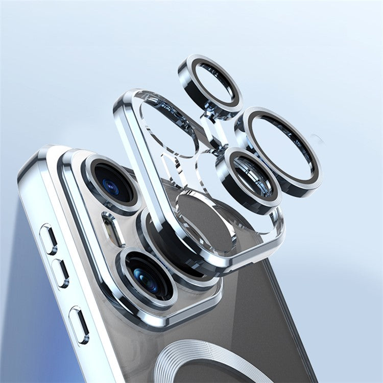 For Huawei Pura 70 Case Electroplating Clear TPU Cell Phone Cover Built-In Glass Lens Film - Silver