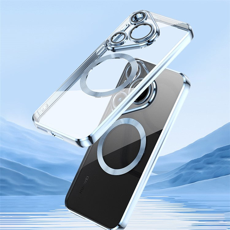 For Huawei Pura 70 Case Electroplating Clear TPU Cell Phone Cover Built-In Glass Lens Film - Rose Gold