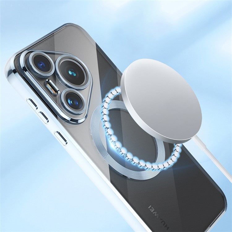 For Huawei Pura 70 Case Electroplating Clear TPU Cell Phone Cover Built-In Glass Lens Film - Rose Gold