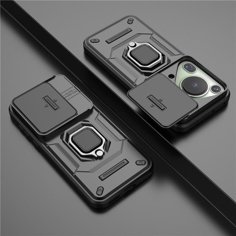 For Huawei Pura 70 Ultra Case Kickstand Shockproof Rugged PC+TPU Phone Cover Camera Protection - Black