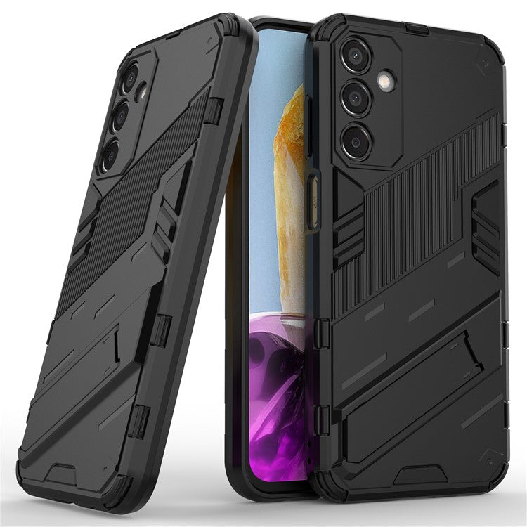 For Samsung Galaxy M15 5G Case Kickstand Anti-Scratch PC+TPU Armour Phone Cover - Black