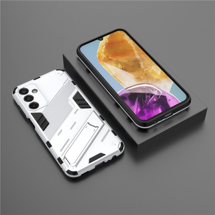 For Samsung Galaxy M15 5G Case Kickstand Anti-Scratch PC+TPU Armour Phone Cover - White
