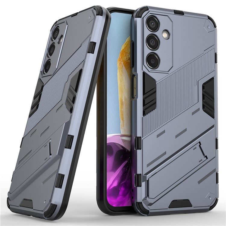 For Samsung Galaxy M15 5G Case Kickstand Anti-Scratch PC+TPU Armour Phone Cover - Grey