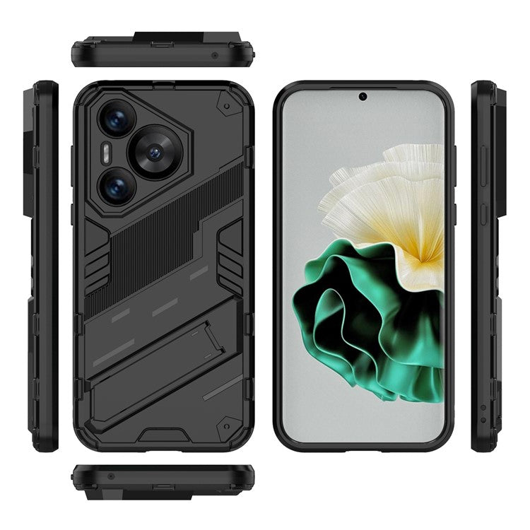 For Huawei Pura 70 Kickstand Case PC+TPU Dual Layer Protection Phone Cover - Black