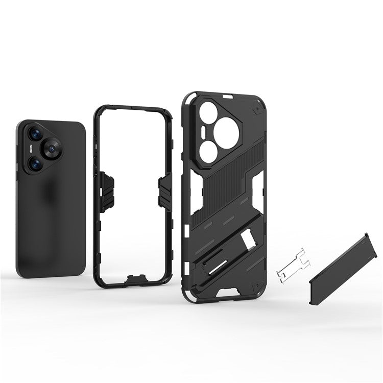 For Huawei Pura 70 Kickstand Case PC+TPU Dual Layer Protection Phone Cover - Dark Blue